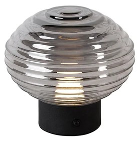 LED Tafellamp met dimmer zwart met smoke glas oplaadbaar - Lexie Modern rond Binnenverlichting Lamp