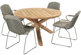 Veneto Prado dining tuinset 130 cm rond 5 delig olive teak 4 Seasons Outdoor