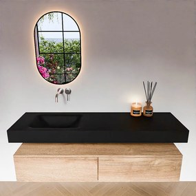 Zaro Alan badmeubel 160cm washed oak 2 lades met vrijhangende wastafel cloud links zonder kraangat urban