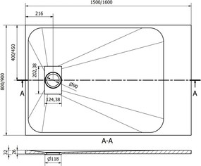 Mexen Hugo rechthoekige SMC douchebak 150 x 80 cm, wit - 42108015