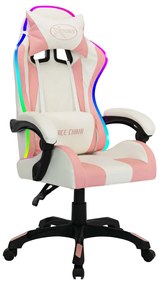 vidaXL Racestoel met RGB LED-verlichting kunstleer roze en zwart