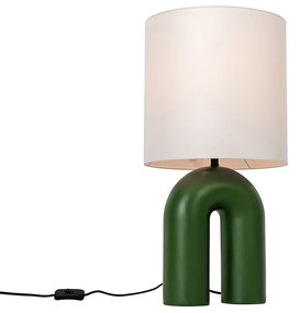 Scandinavische tafellamp groen met linnen kap wit - Lotti Design, Modern E27 Binnenverlichting Lamp