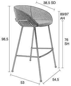 Zuiver Feston Hoge Design Barkruk Grijze Stof
