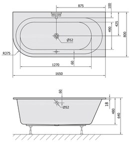 Polysan Astra Slim asymmetrisch bad rechts 165x80x48cm wit