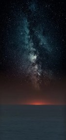 Fotobehang Astrophotography picture of sunset sea landscape with milky way on the night sky., (64 x 128 cm)
