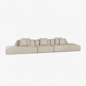 3-delige Modulaire Bank Met Dubbele Gestoffeerde Chaise Longue Cardea Bouclé Crèmebeige - Sklum