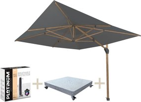 Hacienda zweefparasol 300x400 cm houtlook frame charcoal 125KG voet en hoes
