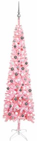 vidaXL Kerstboom met LED's en kerstballen smal 240 cm roze