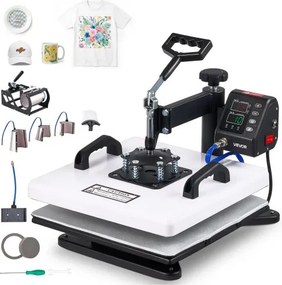 VEVOR Transferpers 38x38cm 8-in-1 Sublimatiemachine 1250W Textielpers, 360° Draaifunctie, Snelle &amp; Gelijkmatige Verwarming, Tijd- &amp; Temperatuurregeling, T-shirts, Mokken, Kopjes, Petten, Borden