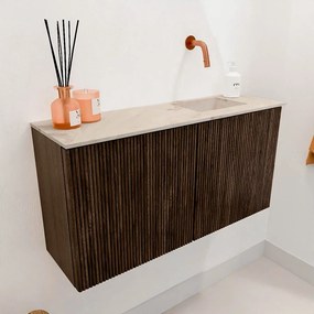 Mondiaz Joya DLux 80cm toiletmeubel walnut met wastafel faye rechts zonder kraangat frappe