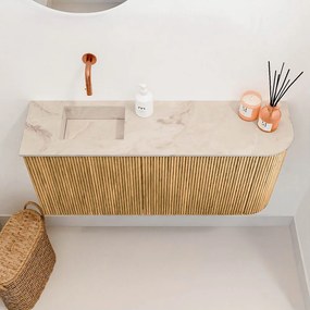 Mondiaz Joya DLux 90cm toiletmeubel ronding rechts oak met wastafel faye links zonder kraangat frappe