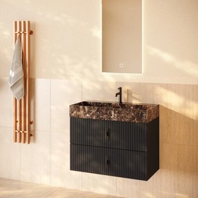 Muebles Murcia badmeubel ribbelfront 80cm antraciet met Dark Emperador wastafel met kraangat