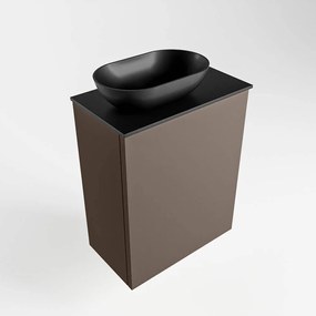 Mondiaz Fowy toiletmeubel 40cm smoke met zwarte waskom links en kraangat