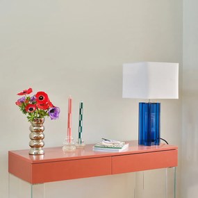 Tafellamp van gekleurd glas en linnen, BIMO
