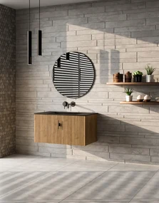 Muebles Raya badmeubel ribbelfront 80cm warm eiken met zwarte wastafel zonder kraangat