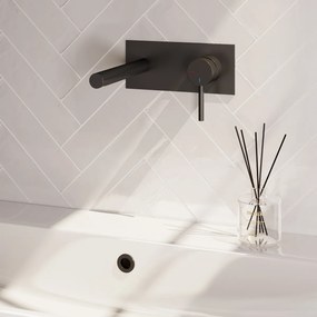Brauer Stripe inbouw wastafelkraan ColdStart met rechte uitloop en afdekplaat model A1 zwart mat