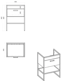 Comad Brooklin badkamermeubel 60cm met zwarte wastafel en kraangat eiken/zwart