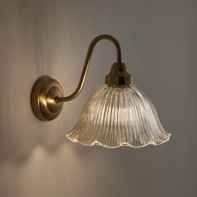 Wandlamp in geribbeld glas en messing, Iloa