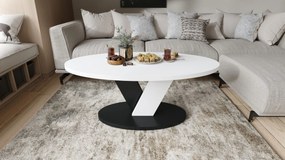 LOVA Wit/Zwart - OVALE SALONTAFEL 110x60 cm MODERNE KOFFIETAFEL