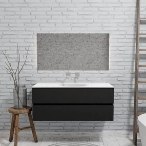 Zaro Sevilla Solid Surface badmeubel 120cm mat zwart geen kraangat met 2 lades spoelbak midden