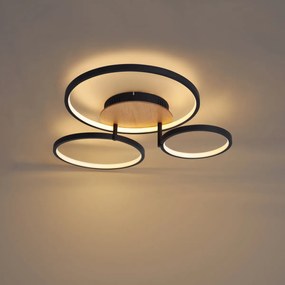 Moderne plafondlamp hout incl. LED 3-staps dimbaar 3-lichts - Rondas
