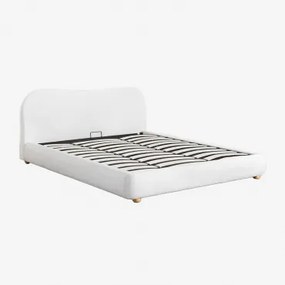 Bed Met Opklapbare Boxspring Winselet Teddystof Ivoorwit & 180 X 200 Cm - Sklum