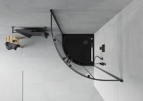 Mexen Rio halve ronde douchecabine 80 x 80 cm, transparant, zwart + Flat douchebak, zwart - 863-080-080-70-00-4170B