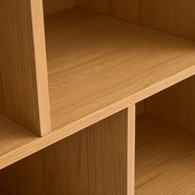 Boekenkast van eikenfineer en riet, 2 schuifdeuren, 10 nissen, ESMEE