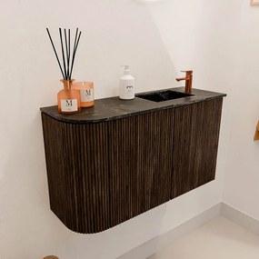 Mondiaz Joya DLux 70cm toiletmeubel ronding links walnut met wastafel faye rechts 1 kraangat lava