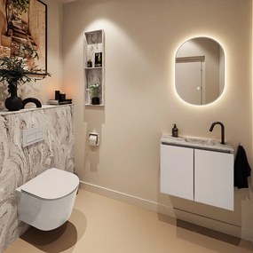 Mondiaz Ture DLux toiletmeubel 60cm linen met wastafel glace rechts met kraangat