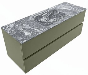 Mondiaz Vica DLux badmeubel 130cm army 2 lades met wastafel lava midden zonder kraangat