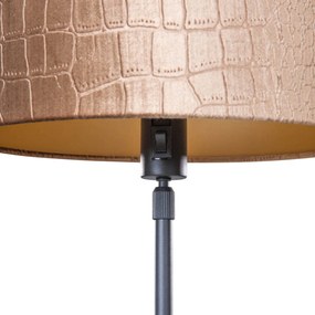 Tafellamp zwart met velours kap krokodil dessin 35cm - Parte Klassiek / Antiek, Modern E27 rond Binnenverlichting Lamp