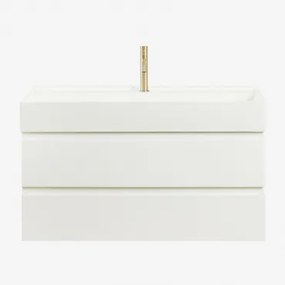 Ona Zwevend Badkamermeubelset Van Hout En Essenfineer Met Geïntegreerde Wastafel Wit & Spiegelloze & Geborsteld Goud ↑20 Cm - Sklum