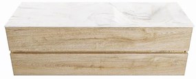 Mondiaz Vica DLux badmeubel 150cm washed oak 2 lades met wastafel ostra rechts zonder kraangat