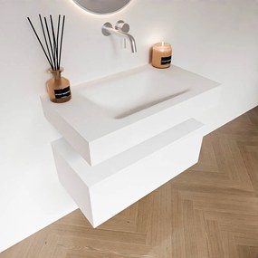 Zaro Alan badmeubel 80cm talc 1 lade met vrijhangende wastafel cloud midden zonder kraangat talc