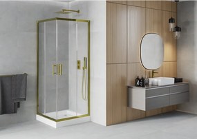 Mexen Rio vierkante douchecabine 80 x 80 cm, transparant, goud + douchebak, wit - 860-080-080-50-00-4510