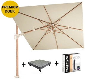 Challenger T2 premium parasol 350x260 cm teak champagne met 90 KG voet en hoes