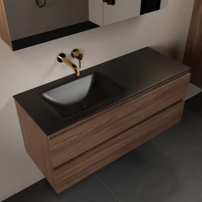 Mondiaz Aivy badmeubel 120cm mocha met wastafel solid surface urban links zonder kraangat en spiegelkast