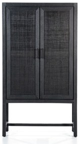 Eleonora Vic Zwarte Kast Met Rotan Webbing - 90x35x160cm.