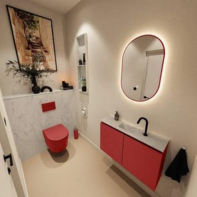 MONDIAZ TURE-DLUX 80cm toiletmeubel Fire. EDEN wastafel Opalo positie midden. Met 1 kraangat. TUREDX80FIRM1OPA