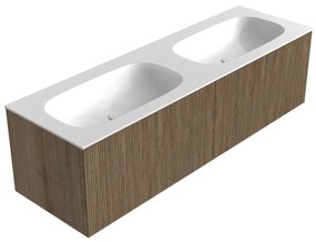 Mondiaz Kurve 150cm badmeubel dusk met 2 lades en wastafel big small dubbel zonder kraangat