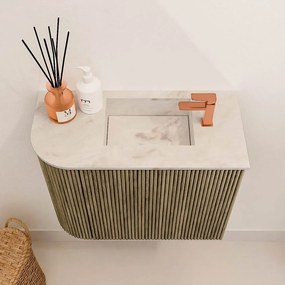 Mondiaz Joya DLux 50cm toiletmeubel ronding links dusk met wastafel faye rechts 1 kraangat frappe