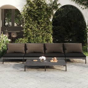 vidaXL 5-delige Loungeset met kussens poly rattan donkergrijs