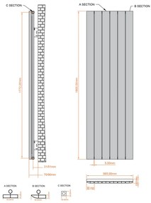 Eastbrook Withington radiator 55x180cm aluminium 1598W zwart mat