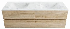 Mondiaz Vica DLux badmeubel 150cm washed oak 4 lades met wastafel opalo dubbel 2 kraangaten