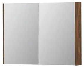 INK SPK2 Spiegelkast - 100x14x74cm - 2 deuren - dubbelzijdige Spiegel - schakelaar en stopcontact - MFC Noten 1105314