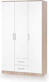 Kledingkast Cirveso 113, Sonoma eik, Glanzend wit, 205x120x52cm, 97.6 kg, Kledingkast deuren: Met scharnieren, Aantal planken: 5, Aantal planken: 5