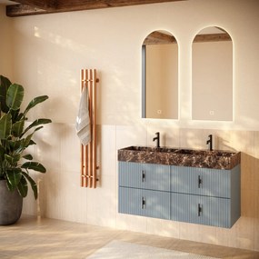 Muebles Murcia badmeubel ribbelfront 120cm baby blauw met Dark Emperador wastafel met kraangaten