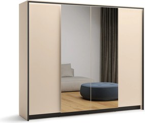 Kledingkast Virmoro 104, Beige, Zwart, 215x251x64cm, 224.5 kg, Kledingkast deuren: Met scharnieren