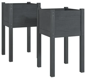 vidaXL Plantenbakken 2 st 40x40x70 cm massief grenenhout grijs
